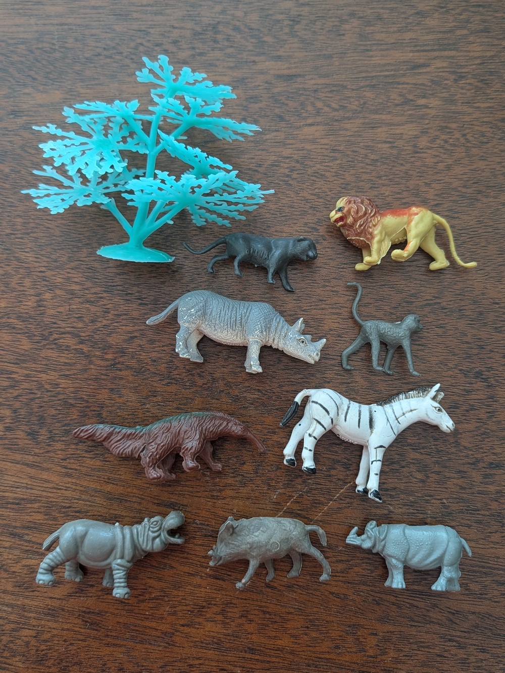 Vintage Safari Animal Toy Playset Hippo Anteater Warthog Monkey Rhino Zebra Lion